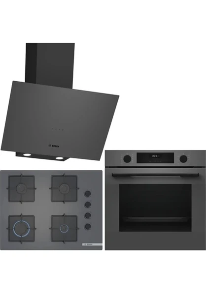 Bosch Gri 3 Lü Ankastre Set 397 ( HUA717BN0T - POP7C9P30O - DWK64PJ70T  ) 67CM Ocak - Buhar Destekli - ürün görseli 1