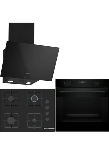 Bosch Siyah 3 Lü Ankastre Set 396 ( HUA717BA0T - POP7C6P30O - DWK63PJ60T(61T)  ) 67CM Ocak - Buhar Destekli - ürün görseli 1