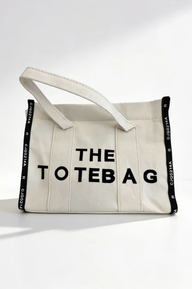 ents Krem Kanvas Kadın Tote Bag Büyük Boy Günlük Omuz ve Plaj Çantası ürün görseli 1