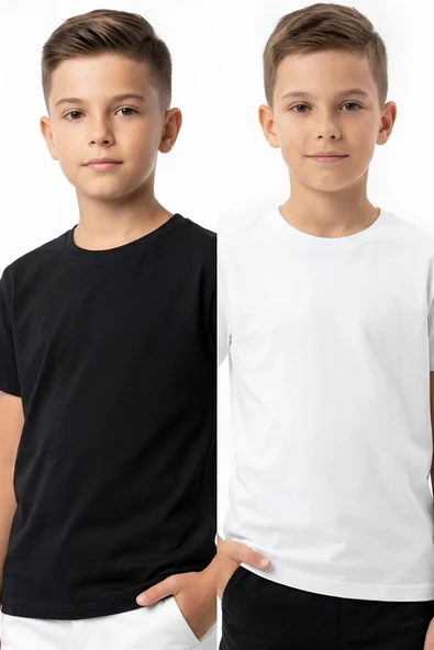 Erkek Çocuk 2'li Geniş Kalıp Basic T-Shirt 6-14 Yaş 12690DS ürün görseli 1