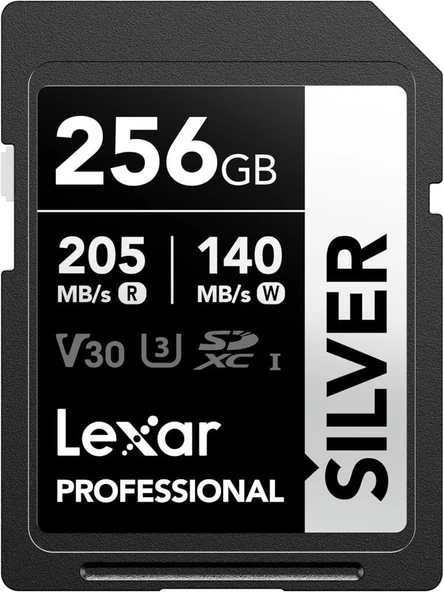 Lexar Profesyonel SILVER SD Kart 256 GB, 205 MB/s'ye Kadar Okuma, 140MB/s Yazma, SDXC UHS-I Hafıza Kartı, Sınıf 10, U3, V30, Profesyonel Fotoğrafçılar için SD Kart, Videografçılar, Meraklılar Outlet ürün görseli 1