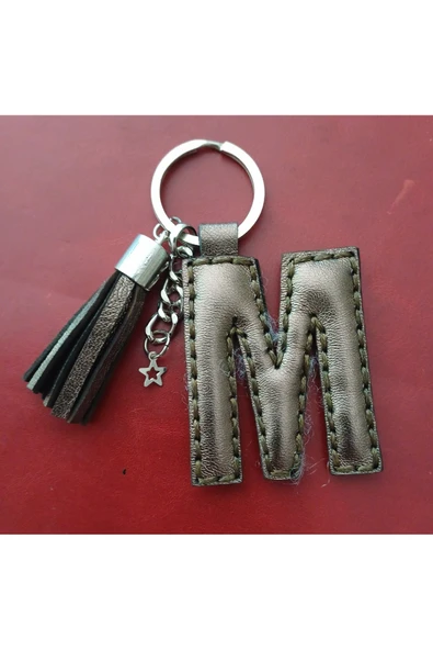 Durush Collection Gerçek Deri Bronz rengi "M" Harfi Anahtarlık ürün görseli 1