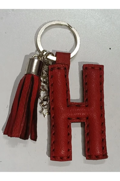 Durush Collection Gerçek Deri Kırmızı "H" Harfi Anahtarlık ürün görseli 1