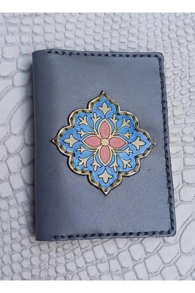 Durush Collection Tasarım Gerçek Deri Gri El İşlemeli Kartlık ürün görseli 1