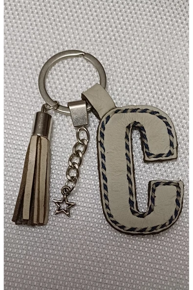 Durush Collection Gerçek Deri Krem rengi "C" Harfi Anahtarlık ürün görseli 1