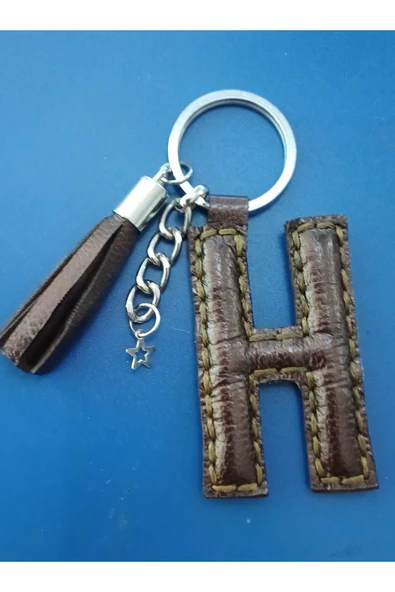 Durush Collection Gerçek Deri Metalik bakır rengi "H" Harfi Anahtarlık ürün görseli 1