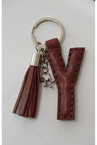 Durush Collection Gerçek Deri Bordo "Y" Harfi Anahtarlık ürün görseli 1