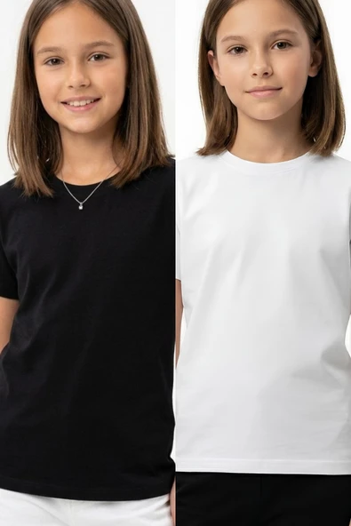 Kız Çocuk 2'li T-Shirt Geniş Kalıp ve Basic 6-14 Yaş 12692DS ürün görseli 1