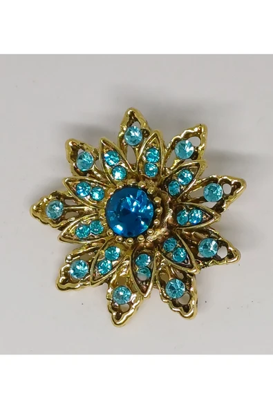 Durush Collection ALTIN RENGİ MAVİ TAŞLI BROŞ ürün görseli 1