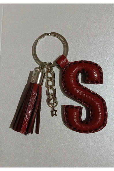 Durush Collection Gerçek Deri Kırmızı Rugan "S" Harfi Anahtarlık ürün görseli 1