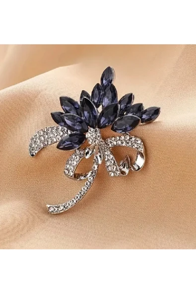 Durush Collection GÜMÜŞ RENGİ MAVİ TAŞLI BROŞ ürün görseli 1