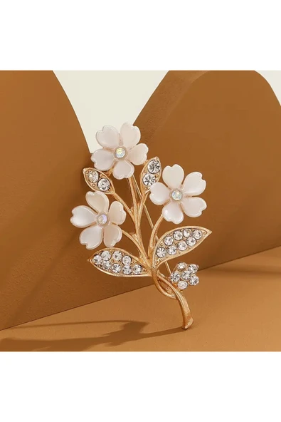 Durush Collection ALTIN RENGİ ÇİÇEKLİ BROŞ ürün görseli 1