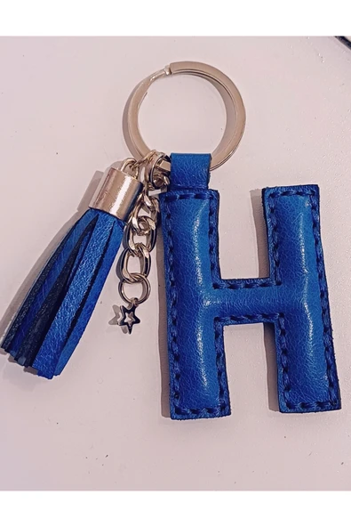 Durush Collection Gerçek Deri Mavi "H" Harfi Anahtarlık ürün görseli 1