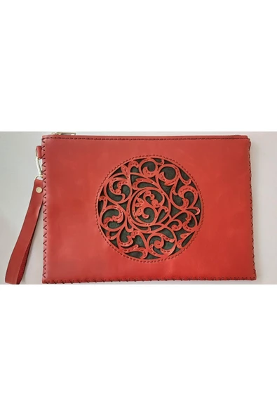 Durush Collection Tasarım Gerçek Deri, El Işlemesi Kırmızı-siyah Portföy&clutch Çanta ürün görseli 1