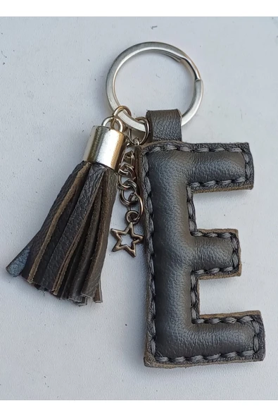 Durush Collection Gerçek Deri Antrasit "E" Harfi Anahtarlık ürün görseli 1