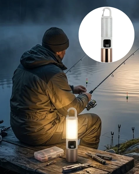 Çok Amaçlı Kamp Feneri USB Şarjlı Çift Işık Kaynaklı Güç Ekranlı LED Aydınlatma ürün görseli 1