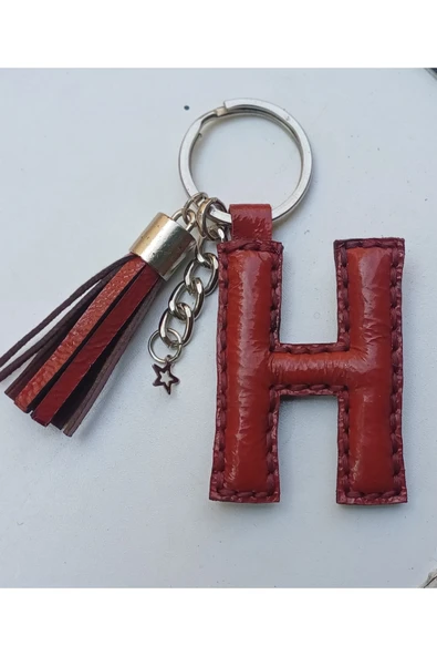 Durush Collection Gerçek Deri Kırmızı Rugan "H" Harfi Anahtarlık ürün görseli 1