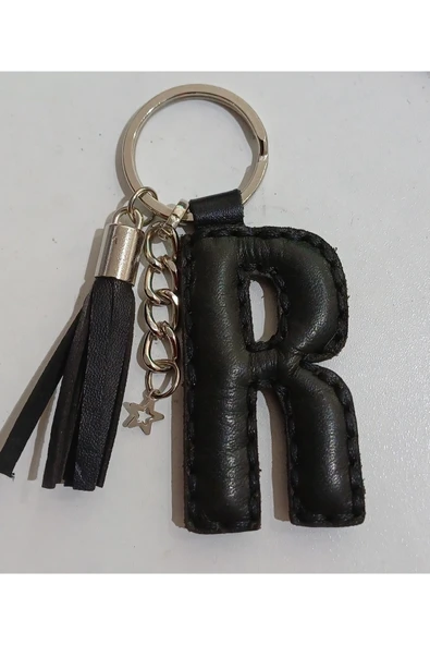 Durush Collection Gerçek Deri Siyah "r" Harfi Anahtarlık ürün görseli 1