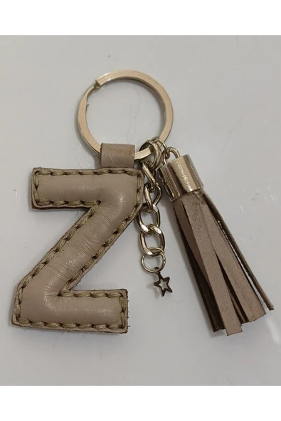Durush Collection Gerçek Deri  Bej Rengi El dikişi "Z" Harfi Anahtarlık ürün görseli 1