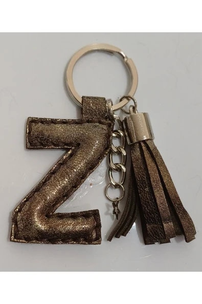 Durush Collection Gerçek Deri Bronz Rengi "Z" Harfi Anahtarlık ürün görseli 1