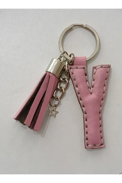 Durush Collection Gerçek Deri Pembe "Y" Harfi Anahtarlık ürün görseli 1