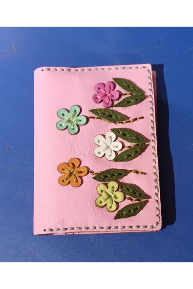 Durush Collection Tasarım Gerçek Deri Pembe İşlemeli Kartlık ürün görseli 1