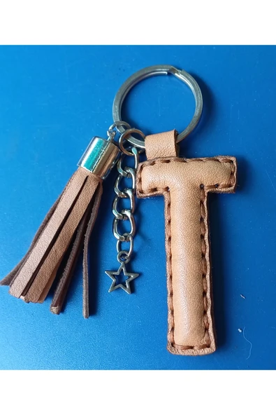 Durush Collection Gerçek Deri Sütlü Kahverengi "T" Harfi Anahtarlık ürün görseli 1