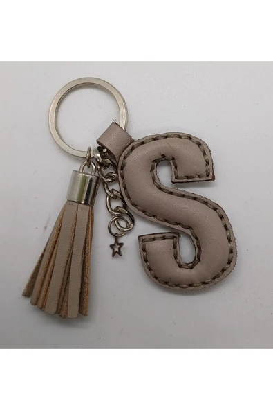 Durush Collection Gerçek Deri Bej rengi "S" Harfi Anahtarlık ürün görseli 1