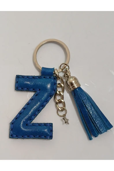 Durush Collection Gerçek Deri Mavi "Z" Harfi Anahtarlık ürün görseli 1