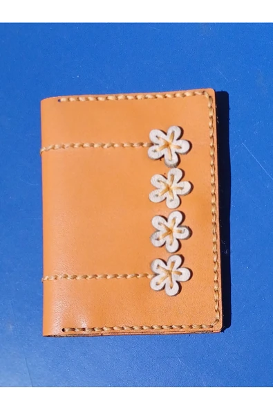Durush Collection Tasarım Gerçek Deri Turuncu İşlemeli Kartlık ürün görseli 1