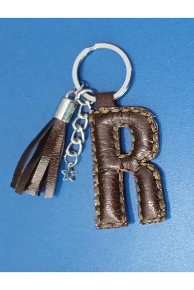 Durush Collection Metalik Bakır Rengi Gerçek Deri El Dikişi "R" Harfi Anahtarlık ürün görseli 1
