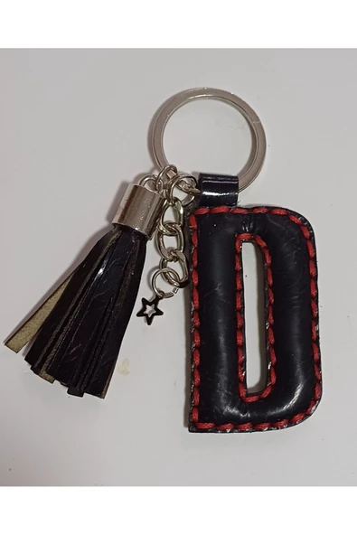 Durush Collection Siyah-kırmızı Gerçek Deri El Dikişi "d" Harfi Anahtarlık ürün görseli 1