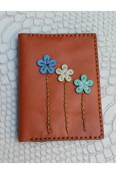 Durush Collection Tasarım Gerçek Deri Taba Rengi El İşlemeli Kartlık ürün görseli 1