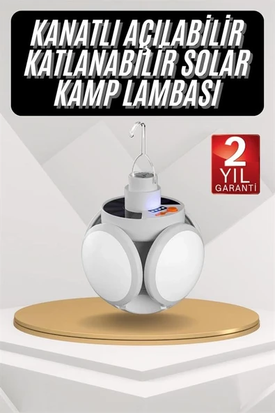 Kamp Lambası Güneş Enerjili Solar 5 Kanatlı Katlanır Lamba Karavan - Resim 2