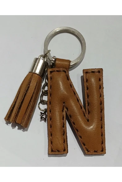 Durush Collection Gerçek Deri Taba Rengi "N" Harfi Anahtarlık ürün görseli 1