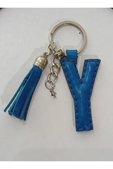 Durush Collection Gerçek Deri Mavi "Y" Harfi Anahtarlık ürün görseli 1