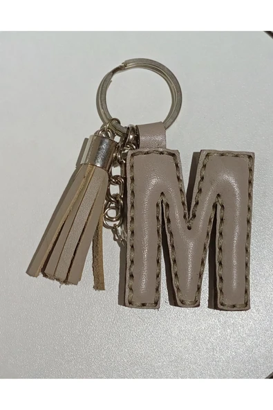 Durush Collection Gerçek Deri Bej "M" Harfi Anahtarlık ürün görseli 1
