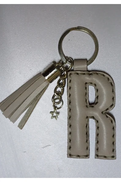 Durush Collection Gerçek Deri Bej rengi "R" Harfi Anahtarlık ürün görseli 1