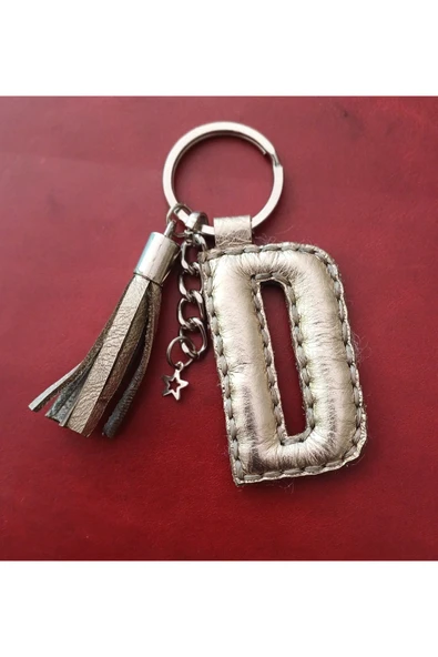 Durush Collection Altın Rengi Gerçek Deri El Dikişi "D" Harfi Anahtarlık ürün görseli 1