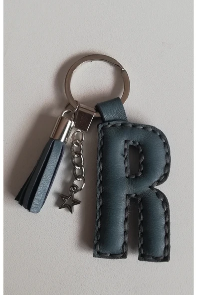 Durush Collection Anahtarlık Gri Hakiki Deri "r" Harfi (HAND MADE) ürün görseli 1