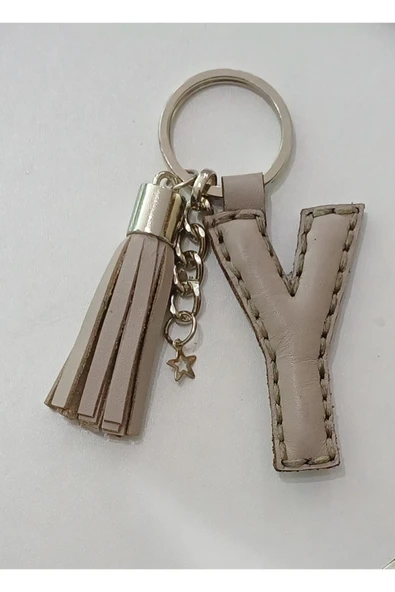 Durush Collection Gerçek Deri Bej Rengi "Y" Harfi Anahtarlık ürün görseli 1