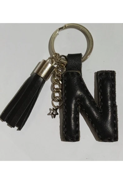 Durush Collection Gerçek Deri Siyah "N" Harfi Anahtarlık ürün görseli 1