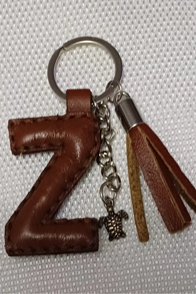 Durush Collection Gerçek Deri Kızıl Kahverengi"Z" Harfi Anahtarlık ürün görseli 1
