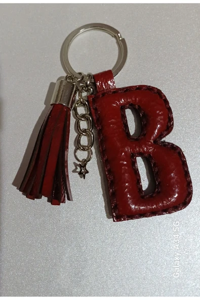 Durush Collection Gerçek Deri Kırmızı Rugan "B" Harfi Anahtarlık ürün görseli 1