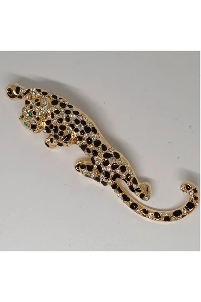 Durush Collection ALTIN RENGİ LEOPAR BROŞ ürün görseli 1
