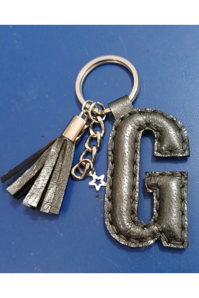 Durush Collection Gerçek Deri Metalik Gri "G" Harfi Anahtarlık ürün görseli 1