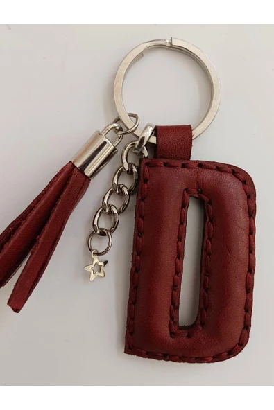 Durush Collection Bordo Gerçek Deri El Dikişi "d" Harfi Anahtarlık ürün görseli 1