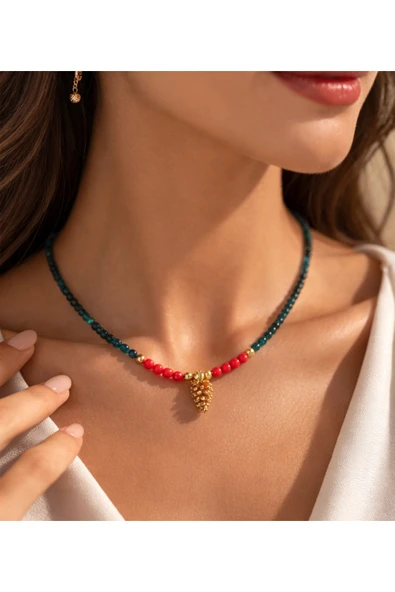 Durush Collection Doğal Taş Mavi Akik Tasarım Kolye ürün görseli 1