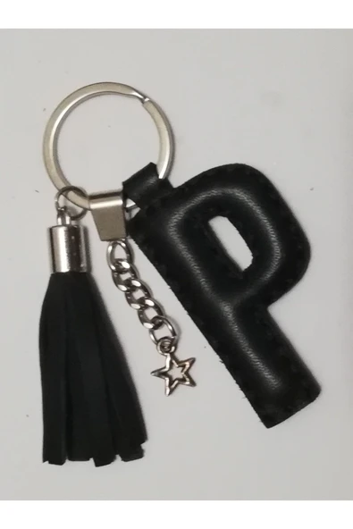 Durush Collection Siyah Renk Gerçek Deri El Dikişi "p" Harfi Anahtarlık ürün görseli 1