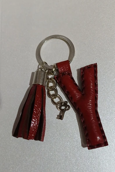 Durush Collection Gerçek Deri Kırmızı Rugan "Y" Harfi Anahtarlık ürün görseli 1